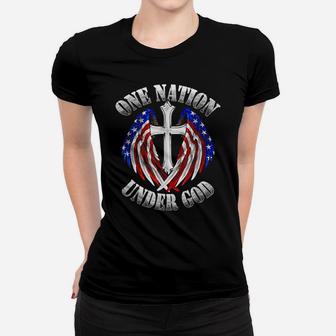 One Nation God Faithcross Us Flag Christians Church Faithful Women T-shirt | Crazezy