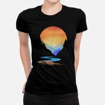 Outdoor Sunset Vintage Style Mountains Sun Nature Women T-shirt | Crazezy