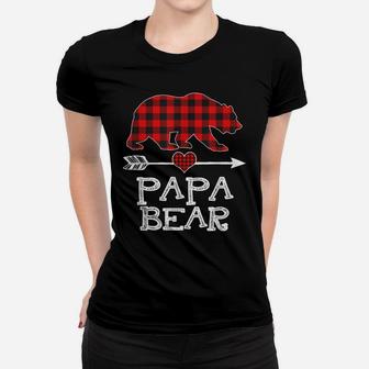 Papa Bear Christmas Pajama Red Plaid Buffalo Family Gift Women T-shirt | Crazezy DE