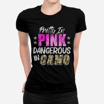 Pretty Cute Pink Dangerous In Camo Hunting Girl Women T-shirt | Crazezy