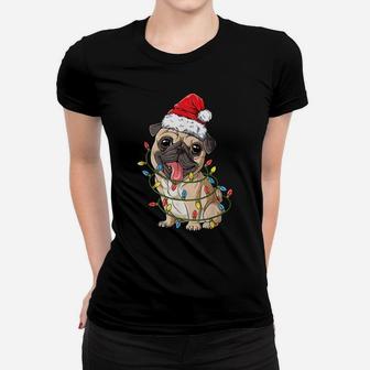 Pug Christmas Tree Lights Santa Dog Xmas Gifts Boys Pugmas Women T-shirt | Crazezy