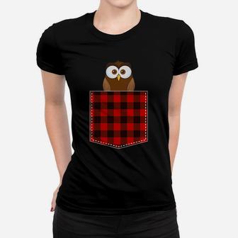 Red Plaid Owl In Pocket Buffalo Family Pajama Christmas Women T-shirt | Crazezy AU