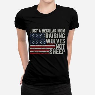 Regular Mom Raising Wolves Not Sheep - Mens Vintage Usa Flag Sweatshirt Women T-shirt | Crazezy CA