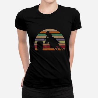 Retro Horse Barrel Racing Striped Sunset Vintage Women T-shirt | Crazezy AU