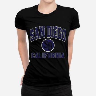San Diego SD Varsity Style Navy Blue Print Women T-shirt | Crazezy UK