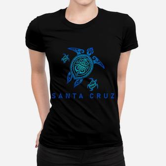 Santa Cruz California Sea Blue Tribal Turtle Women T-shirt | Crazezy