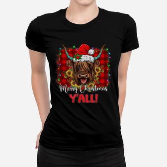 Scottish Hairy Cow Mom Heifer Merry Christmas Y'all Xmas Women T-shirt | Crazezy CA