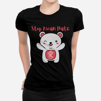 Stop Asian Hate With Love Kanji Bear Women T-shirt | Crazezy