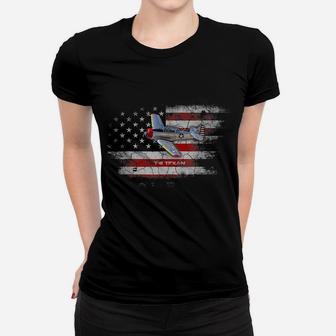 T-6 Texan Tech Drawing Wwii Airplane Trainer Flag Pilot Vet Women T-shirt | Crazezy