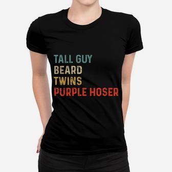 Tall Guy Beard Twins Purple Hoser Vintage Women T-shirt | Crazezy