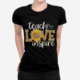 Teach Love Inspire Cute Sunflower Leopard Cheetah Print Gift Sweatshirt Women T-shirt | Crazezy UK