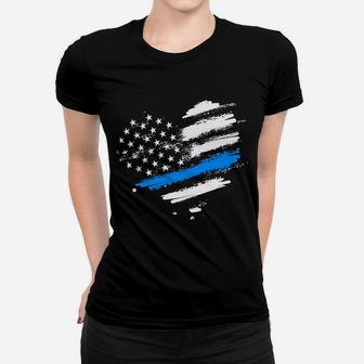 Thin Blue Line Flag Heart Style Law Enforcement Vintage Sweatshirt Women T-shirt | Crazezy