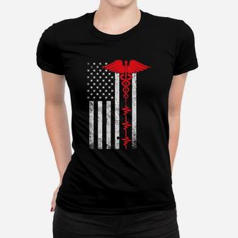 Thin Red Line Usa Flag Nurse Women T-shirt | Crazezy
