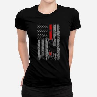Thin Red Line Whitetail Deer Hunting Flag Women T-shirt | Crazezy