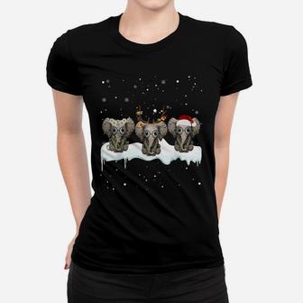 Three Funny Hippie Elephants Christmas Pajama Costume Gift Women T-shirt | Crazezy