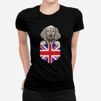 United Kingdom Flag English Setter Dog In Pocket Sweatshirt Women T-shirt | Crazezy