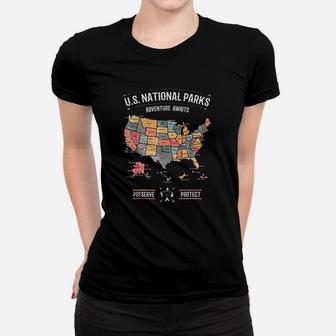Us National Parks Map Preserve Protect Hiking Camping Women T-shirt | Crazezy