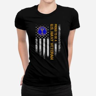 Vintage American Flag Proud To Be A Us Navy Military Veteran Women T-shirt | Crazezy