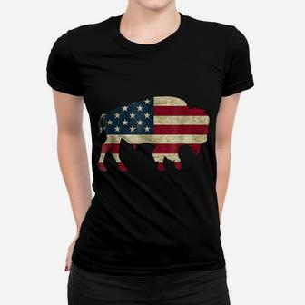 Vintage Buffalo American Flag Tshirt Bison Patriotic Gift Women T-shirt | Crazezy
