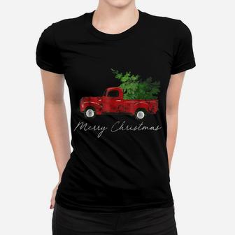 Vintage Christmas Classic Truck With Snow And Tree Women T-shirt | Crazezy