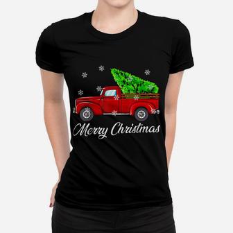 Vintage Wagon Christmas Tree Red Retro Farmer Truck Vacation Women T-shirt | Crazezy UK