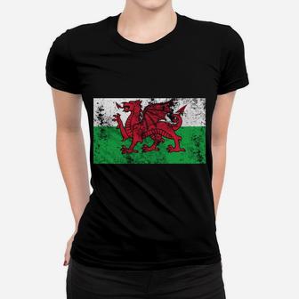 Wales Distressed Flag Welsh Red Dragon Retro Vintage Look Sweatshirt Women T-shirt | Crazezy