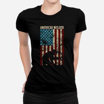 Welding Patriotic Distressed Usa American Flag Gift Welder Women T-shirt | Crazezy