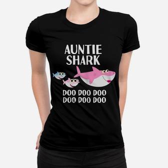 Womens Auntie Shark Doo Doo Aunty Aunt Niece Christmas Gifts Women T-shirt | Crazezy