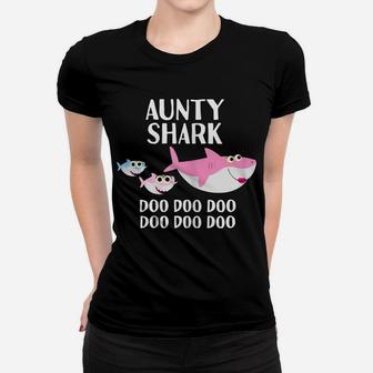 Womens Aunty Shark Doo Doo Christmas Gift Matching Family Pjs & Women T-shirt | Crazezy