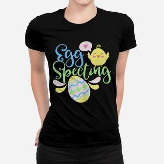 Womens Egg-Specting Easter Pregnancy Baby Announcement Shirt Women T-shirt | Crazezy