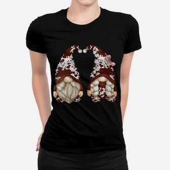 Womens Farm Animal Gnomes For Cow Lover With Dark Brown Cow Print Women T-shirt | Crazezy