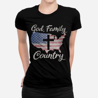 Womens GOD FAMILY COUNTRY Christian Cross American Flag Love Jesus Women T-shirt | Crazezy DE