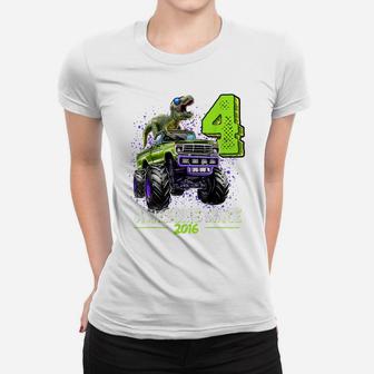 4 Awesome Since 2016 Dinosaur Monster Truck 4Th Birthday Boy Women T-shirt | Crazezy