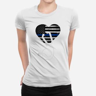 American Flag Heart With Police Thin Blue Line Nurse Rn Lvn Women T-shirt | Crazezy CA