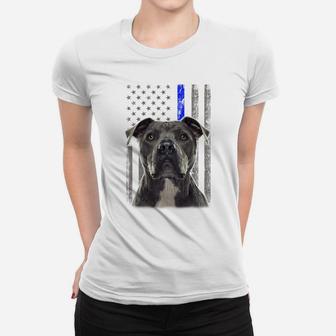 Back The Blue Thin Blue Line Usa Flag Pitbull Police Support Sweatshirt Women T-shirt | Crazezy