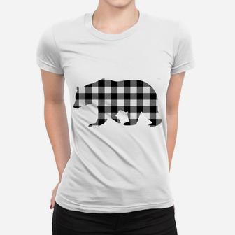 Black And White Buffalo Plaid Grandma Bear Christmas Pajama Women T-shirt | Crazezy
