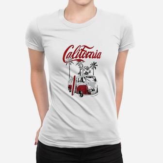 California Dreaming Beach Van And Surfboard Women T-shirt | Crazezy