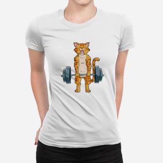 Cat Deadlift Powerlifting Gym Lifting Weights Tee Women T-shirt | Crazezy UK