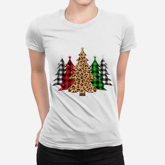 Christmas Trees With Buffalo Plaid & Leopard Print Xmas Women T-shirt | Crazezy UK