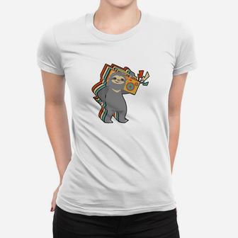 Cute Sloth Dancing With Radio Pet Animal Lover Women T-shirt | Crazezy CA