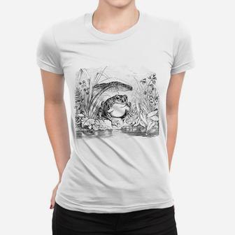 Cute Vintage Cottagecore Frog Under Mushroom Umbrella Sweatshirt Women T-shirt | Crazezy