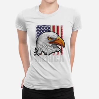 Distressed Bald Merica Eagle Sweatshirt Patriotic Eagle Flag Women T-shirt | Crazezy