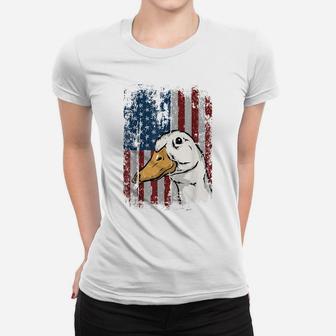 Druck America Flag Patriotic White Fowl Duck Farmer Gift Women T-shirt | Crazezy UK