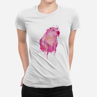 Funky Rodent Pink Capybara Style Watercolor Women T-shirt | Crazezy