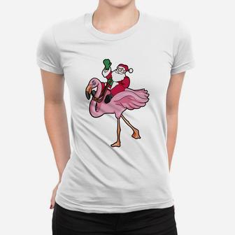 Funny Christmas In July Santa Claus Flamingo Summer Gift Sweatshirt Women T-shirt | Crazezy