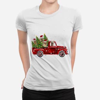 Golden Retriever Lover Red Truck Christmas Pine Tree Women T-shirt | Crazezy