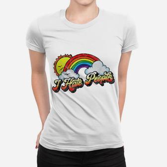 I Hate People Funny Antisocial Distressed Vintage Rainbow Women T-shirt | Crazezy UK