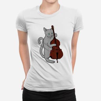 Jazz Cat Playing Upright Bass Shirt Cool Musician Women T-shirt | Crazezy