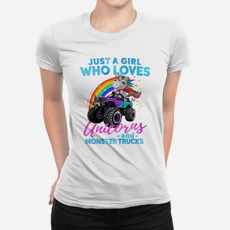 Just A Girl Who Loves Unicorns And Monster Trucks Girls Kids Sweatshirt Women T-shirt | Crazezy