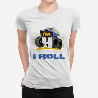 Kids I'm 4 Years Old This Is How I Roll Monster Trucks Women T-shirt | Crazezy